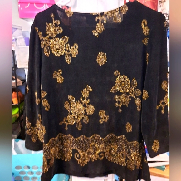 The Travelers Collection 3 Pc Set Black and Gold Floral Kimono,pants,top - Picture 10 of 16